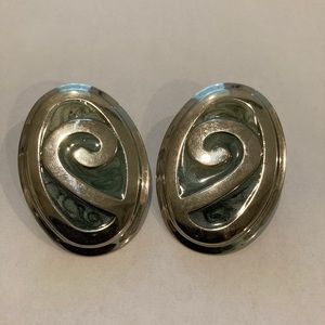 Vintage Swirl Earrings, Blue Green Silver Color